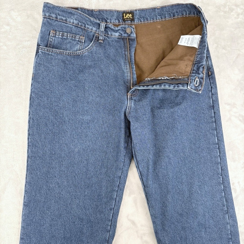 Lee Denim Jeans Men 36x34 Blue Fleece Lined Warm Winter Straight Leg Relaxed Fit